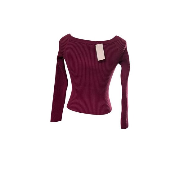 ASTR The Label Philippa Chain Strap Stretchy Sweater Fuchsia Ribbed Chain Sz M - Picture 3 of 14